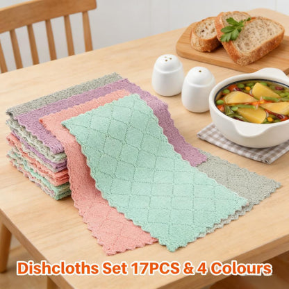 17-Piece Coral Velvet Dishcloth Set (4 Colors, 6×10in)
