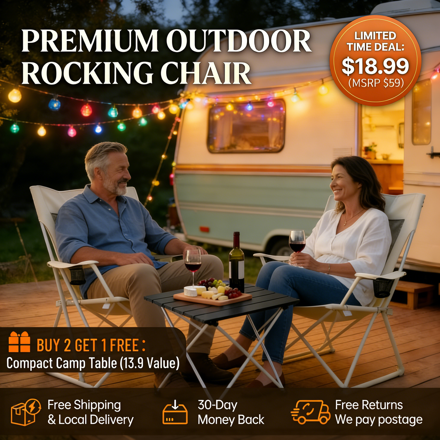 Premium Spring-Action Folding Outdoor Rocking Chair