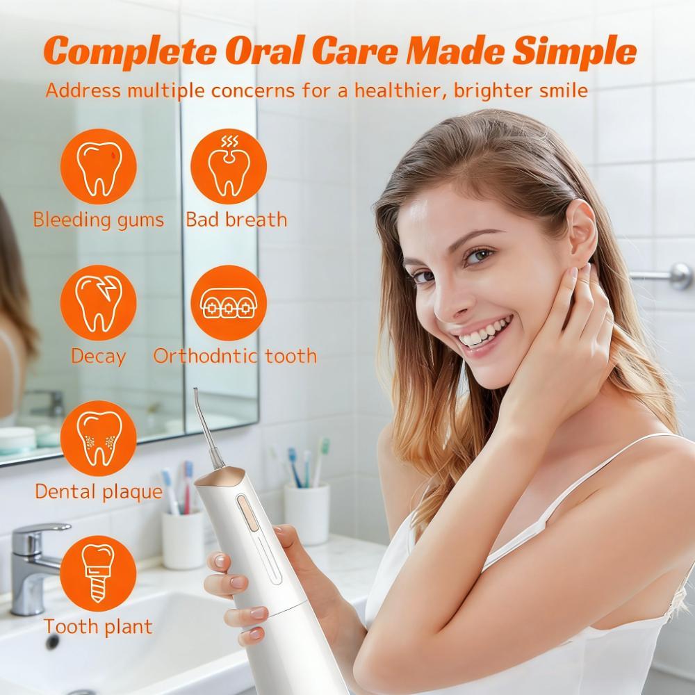 4-Mode Portable Water Flosser (300ml Tank with 5 Jet Tips)