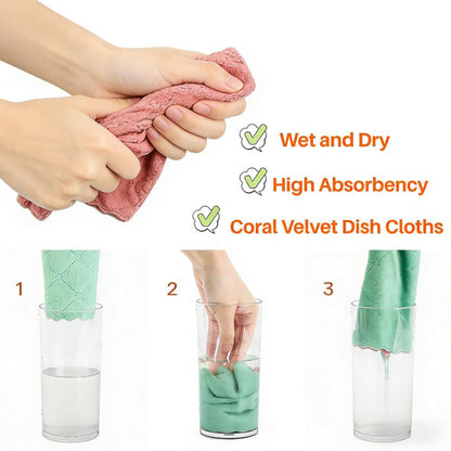 17-Piece Coral Velvet Dishcloth Set (4 Colors, 6×10in)