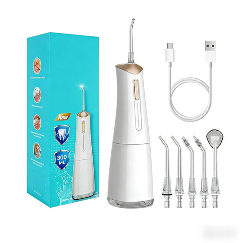 4-Mode Portable Water Flosser (300ml Tank with 5 Jet Tips)